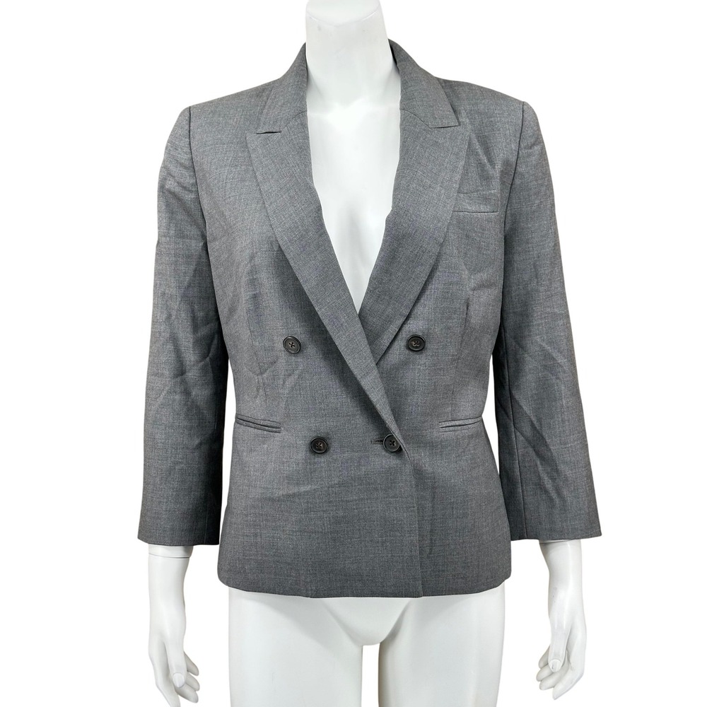 J Crew Blazer Womens 8 Gray Super 120s Wool Double Breasted Preppy Academia Work